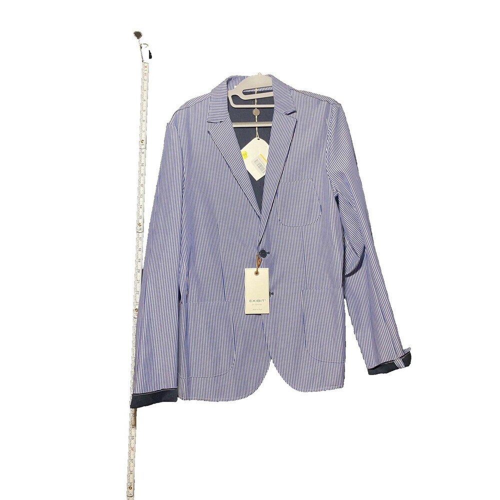 Exibit Men's Blue & White Pinstripe Seersucker Blazer – Size 50 – NWT
